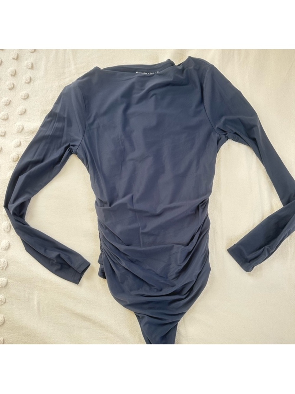 Abercrombie Soft AF Ruched Bodysuit Navy Blue Long Sleeve Women's M